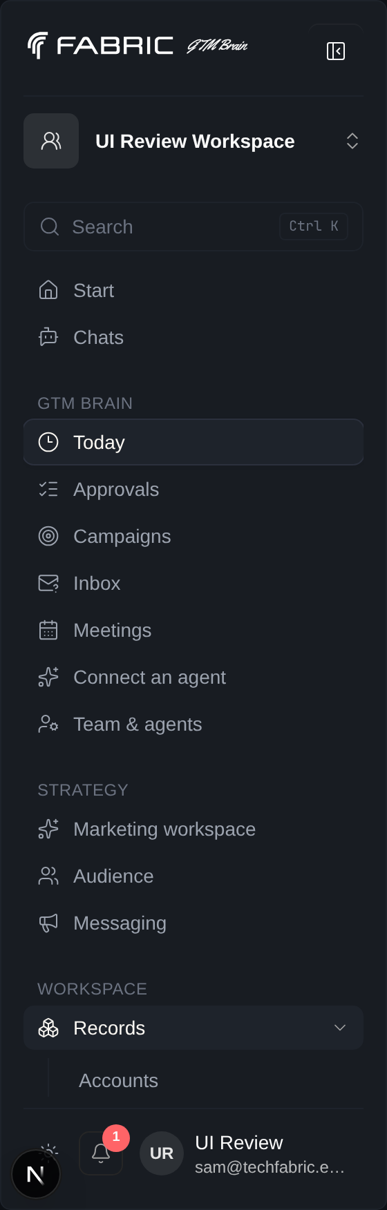 The Canvass sidebar with the Records group open under Workspace