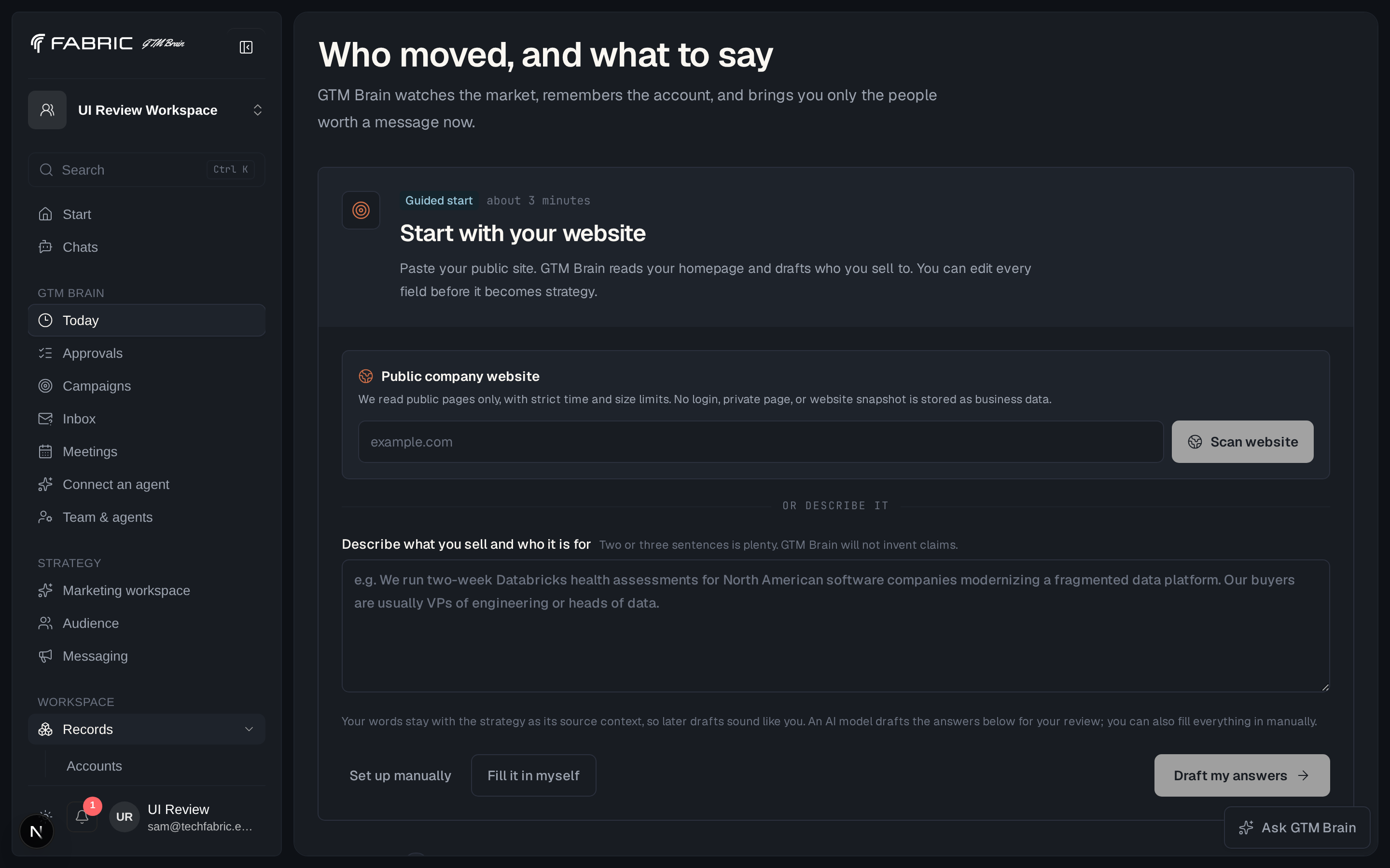 Today in a newly activated organization: one work-queue item above the guided setup panel