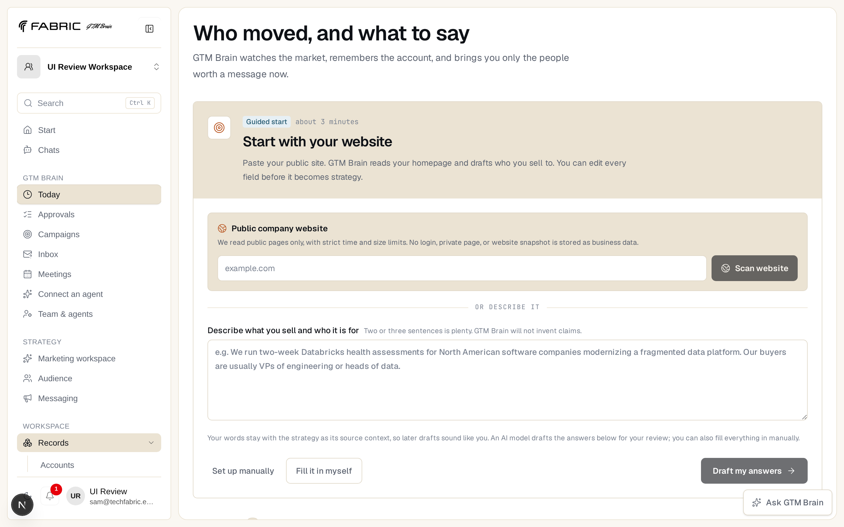 Today in a newly activated organization: one work-queue item above the guided setup panel